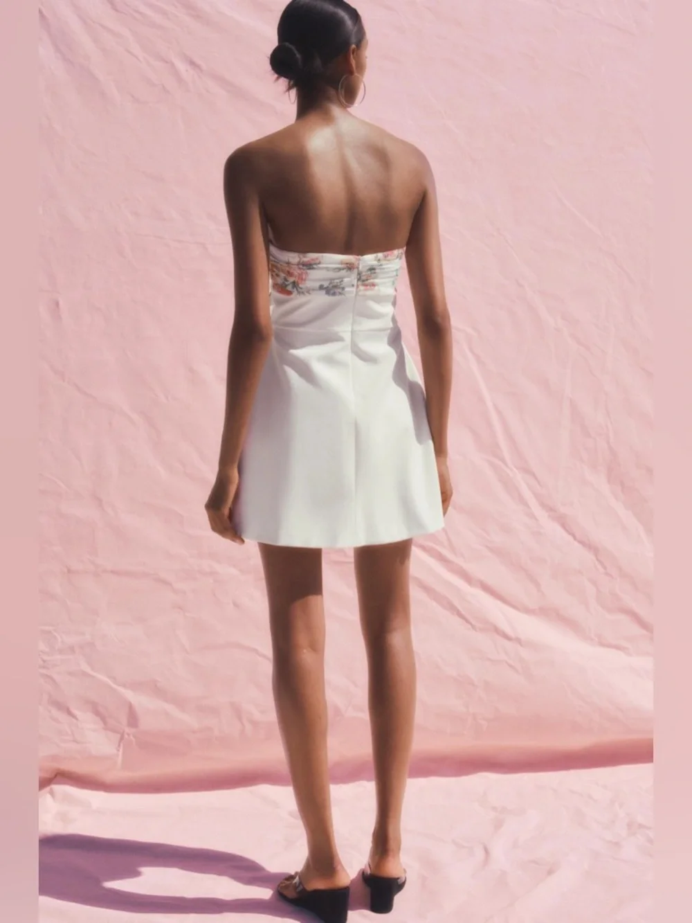 ZARA Strapless White Mini Dress with Floral Tie Bust - Picture 3 of 16